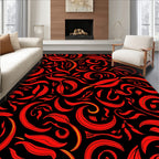 Red Swirl Leaf Pattern Rug