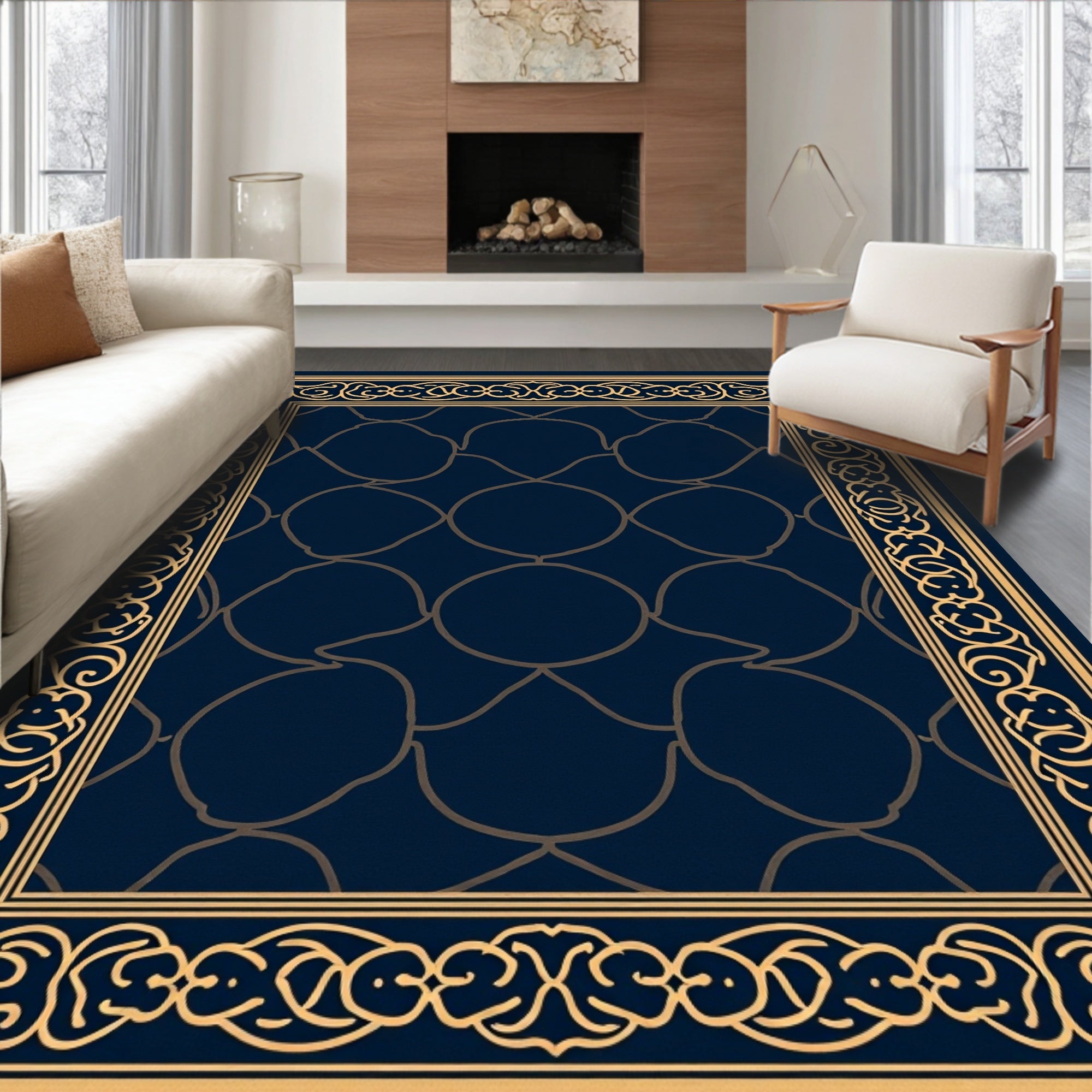Ornate Geometric Circles Border Design Rug
