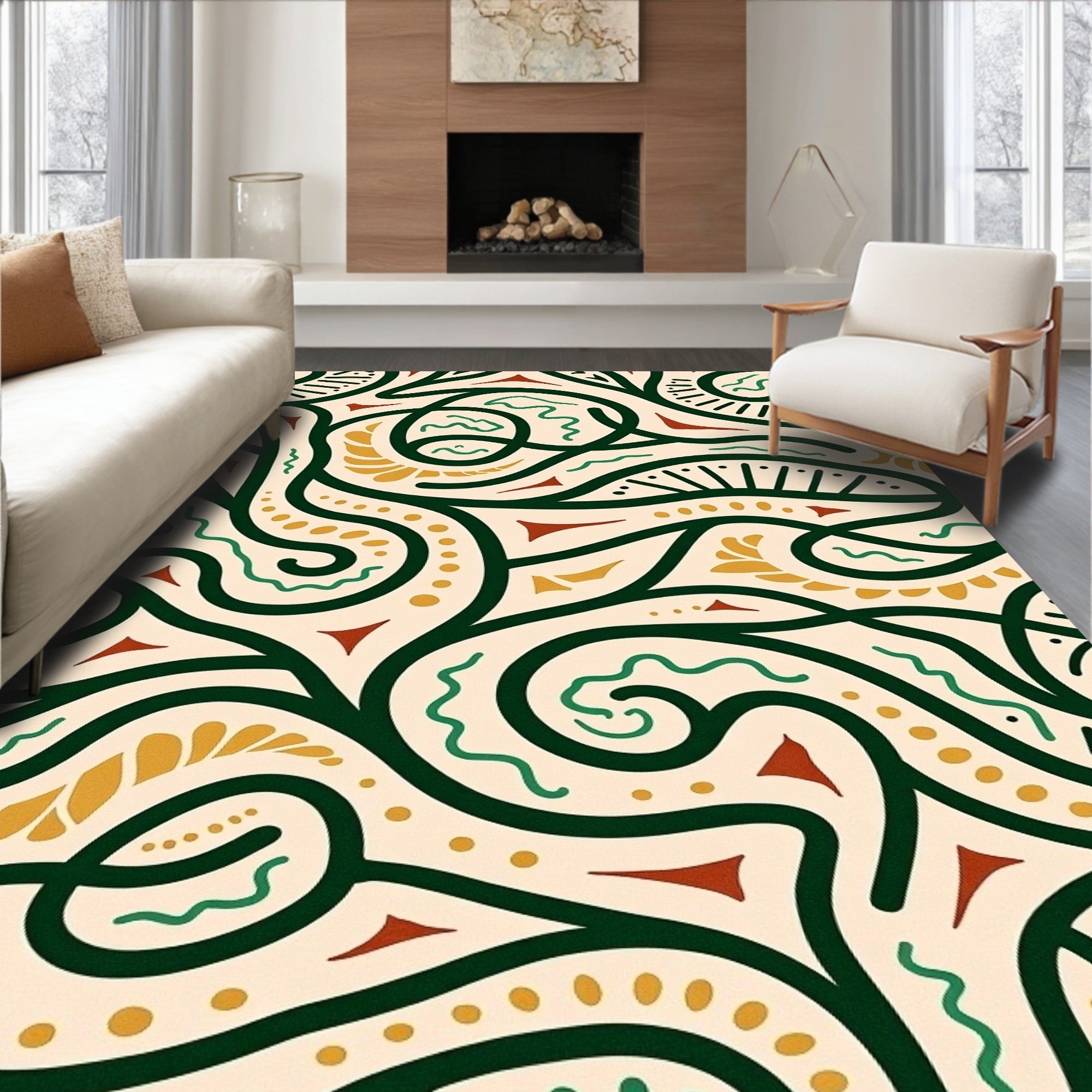 Abstract Swirls Shapes Organic Rug