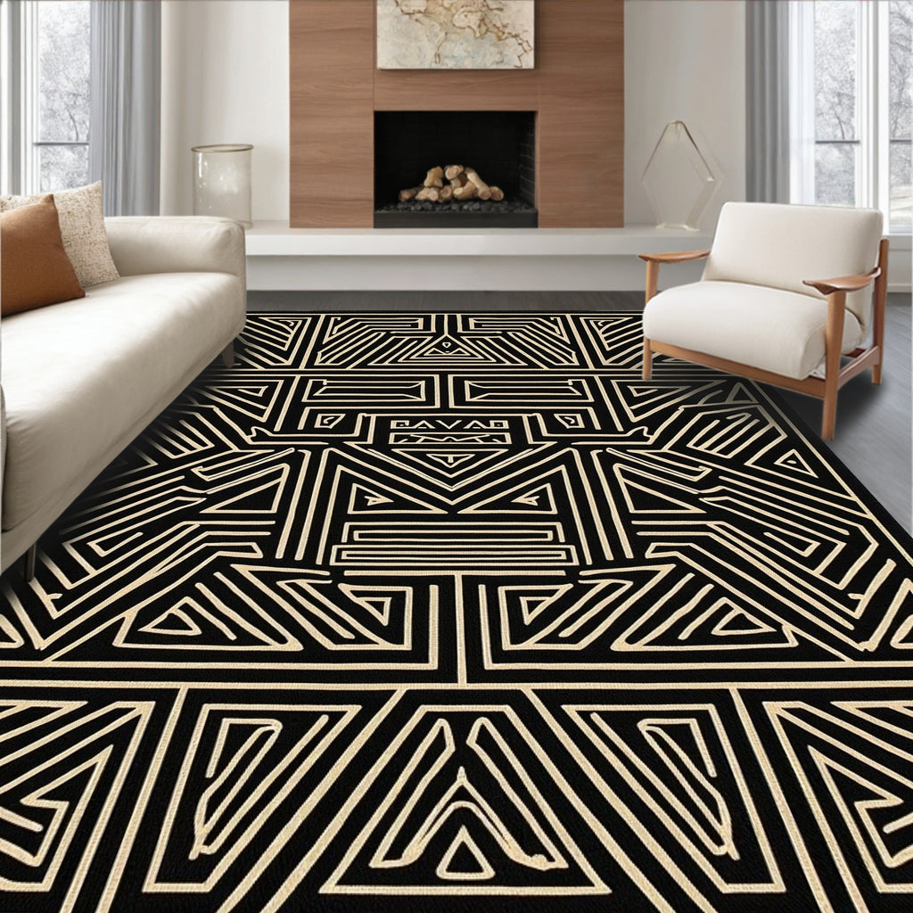 Bold Black Geometric Tribal Rug