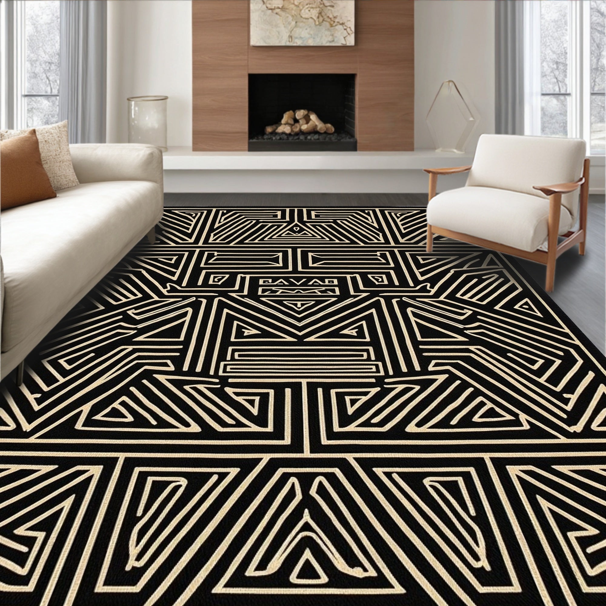 Bold Black Geometric Tribal Rug