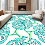 Turquoise Swirl Floral Pattern Design Rug