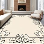 Elegant Black Swirling Floral Frame Rug