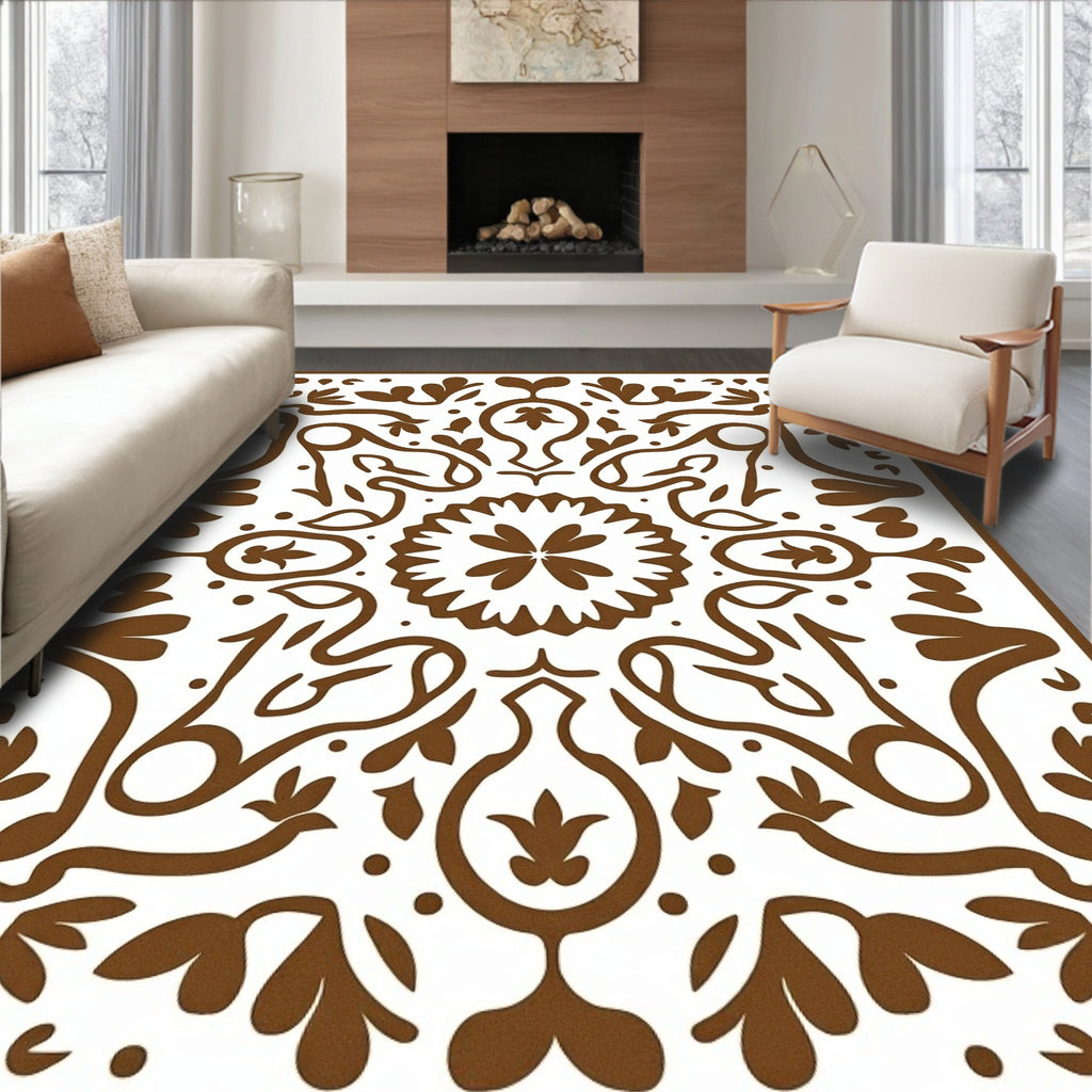 Ornate Floral Patterned Brown Rug