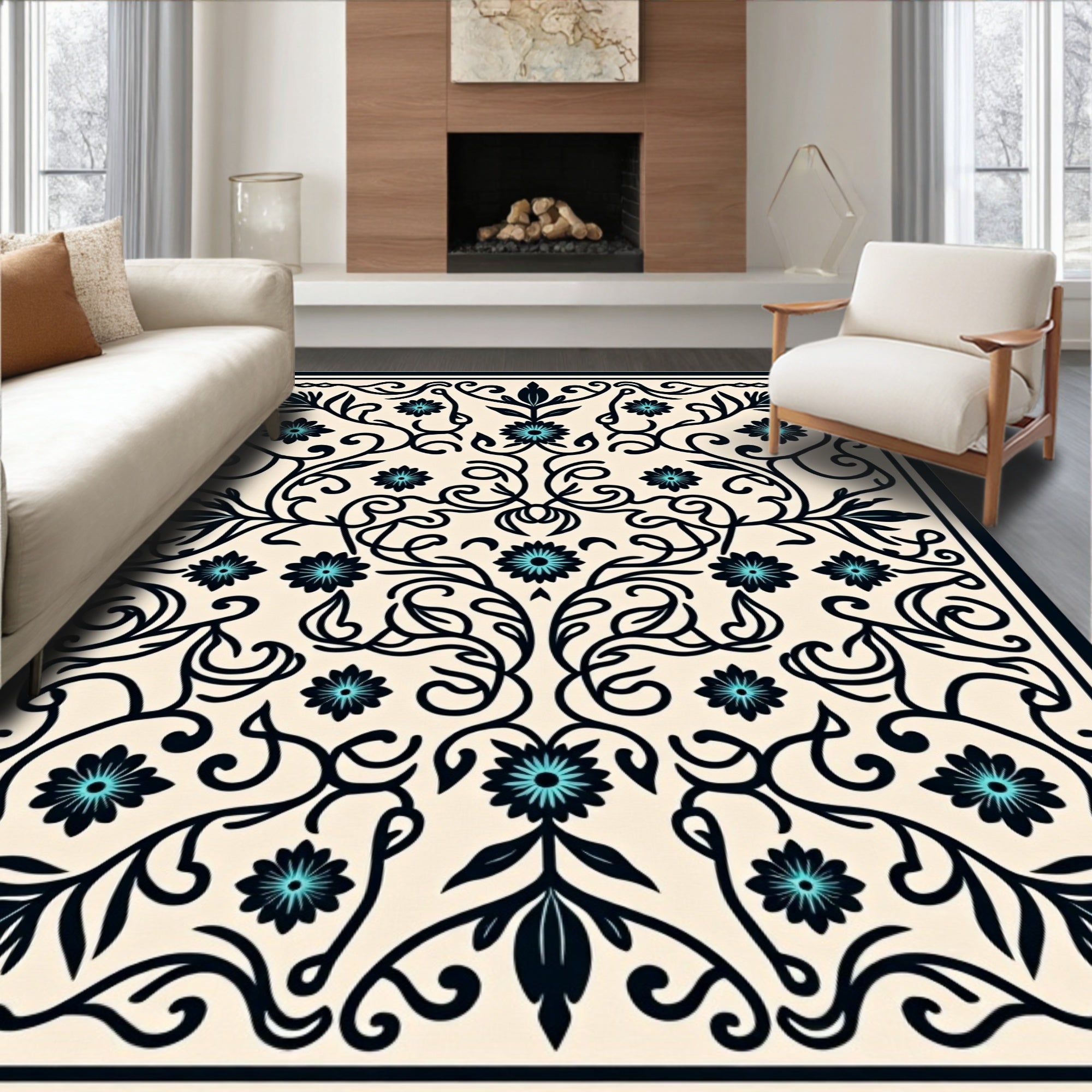 Classic Floral Vine Arabesque Pattern Rug