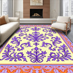 Damask Floral Pattern In Purple Orange Rug