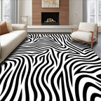 Bold Black White Swirling Lines Rug