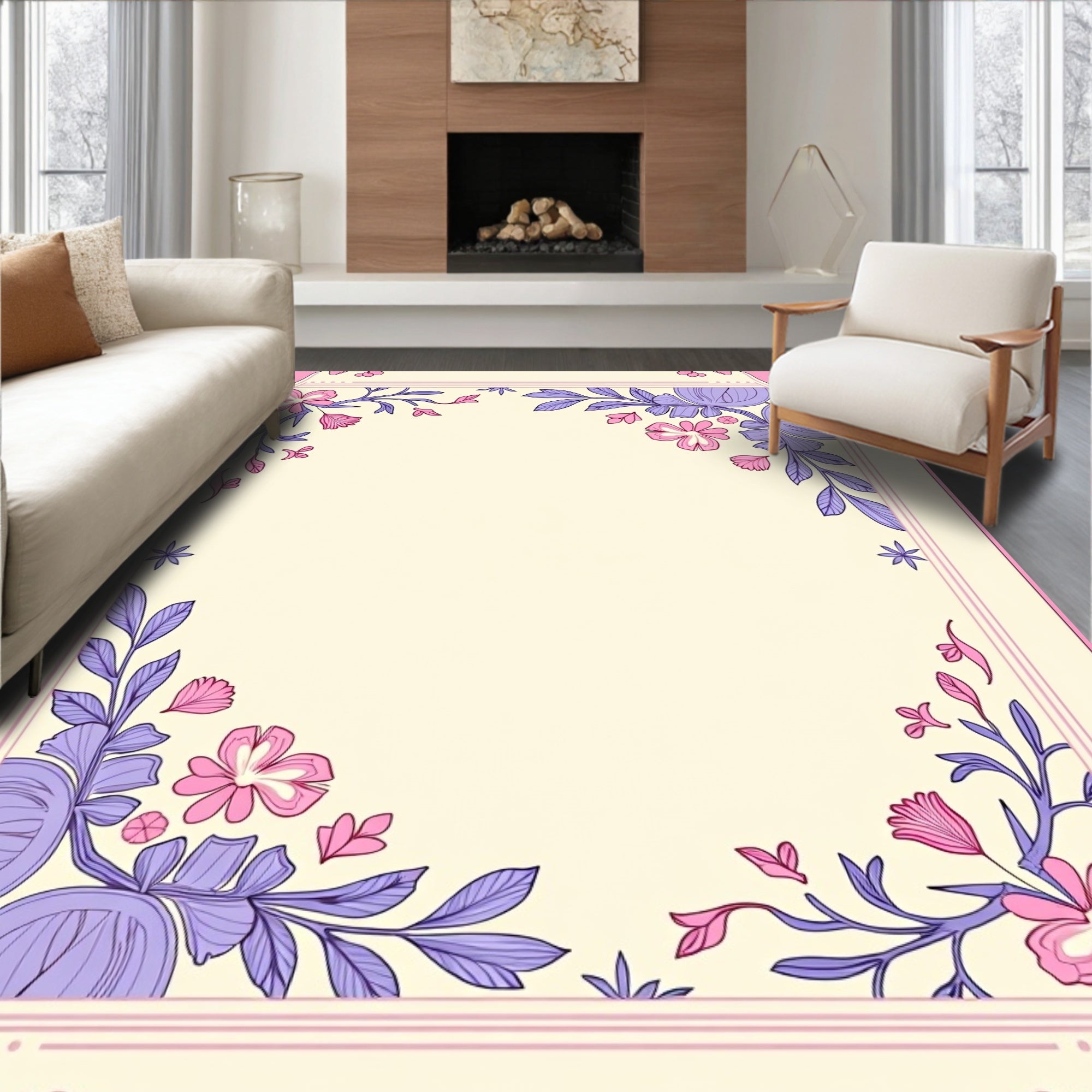 Floral Vines With Pink Lilac Accents Rug