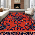 Ornate Floral Scrollwork Red Rug