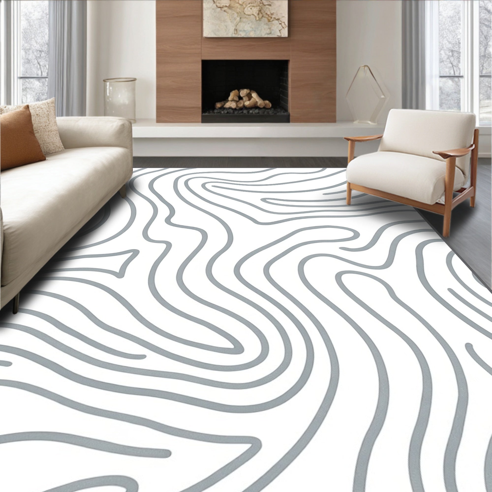 Abstract Organic Swirl Lines Rug