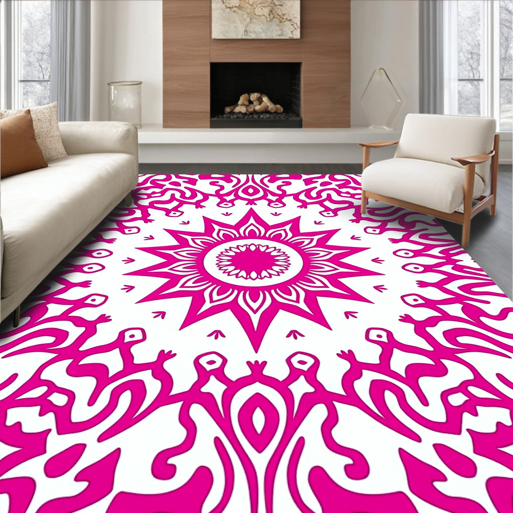 Pink Sunburst Swirl Mandala Rug