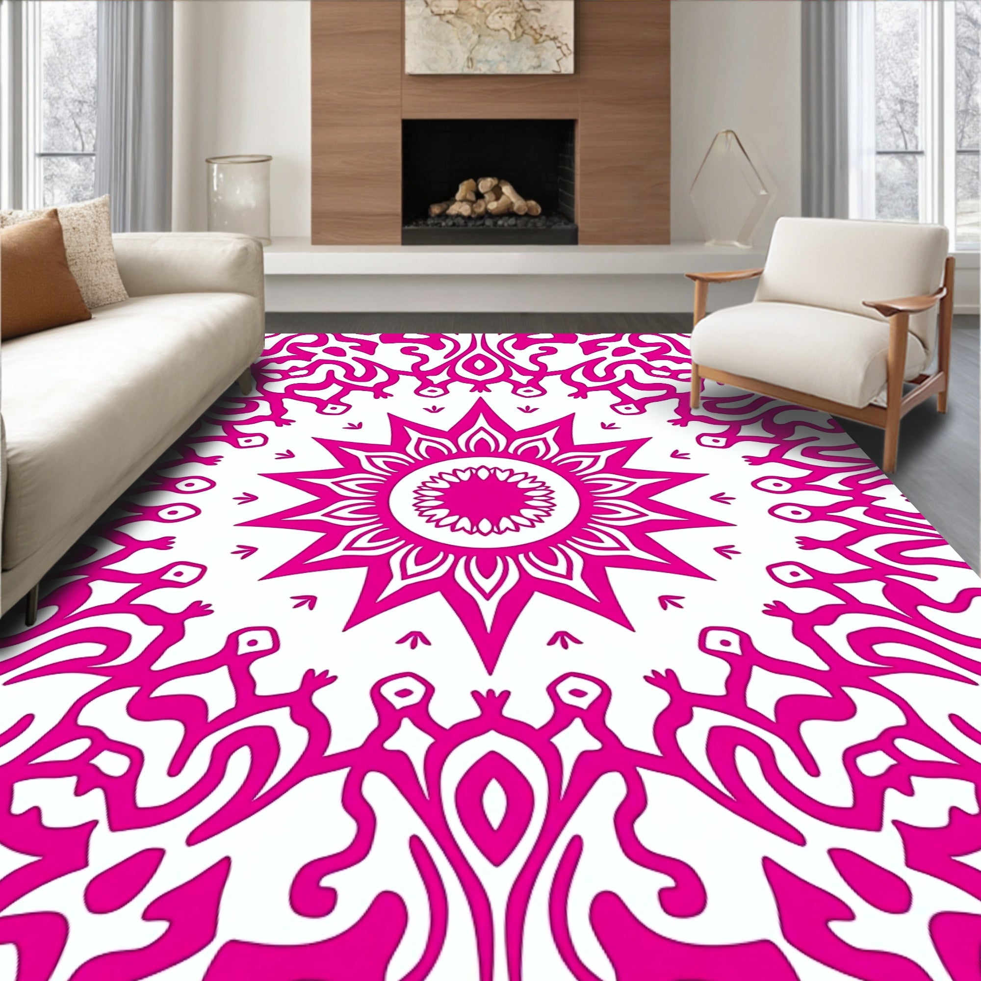 Pink Sunburst Swirl Mandala Rug