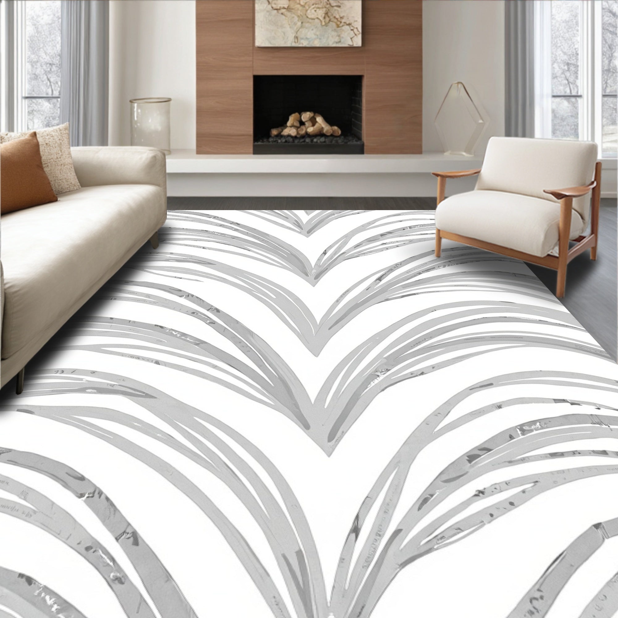 Abstract Brushstroke Palm Leaf Design Rug