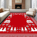 Festive Red Winter Wonderland Scene Rug