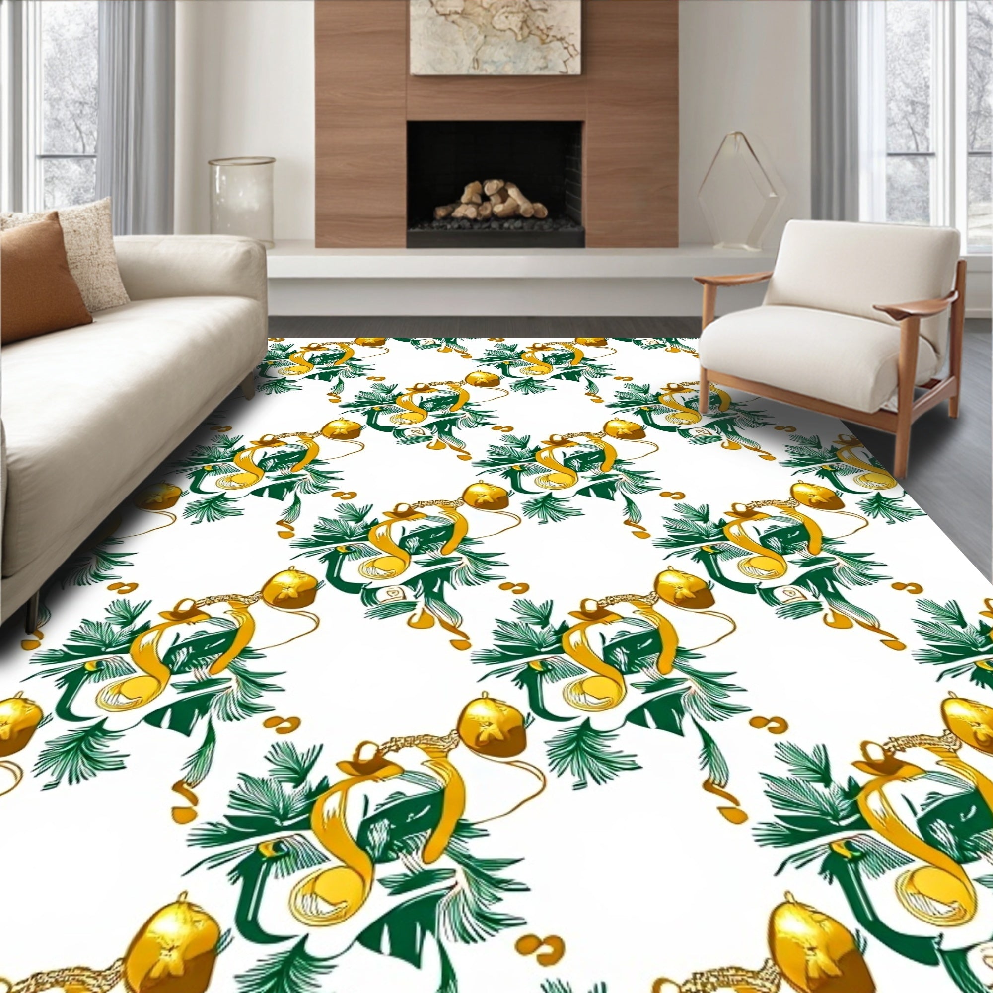 Golden Bell Green Foliage Repeating Pattern Rug