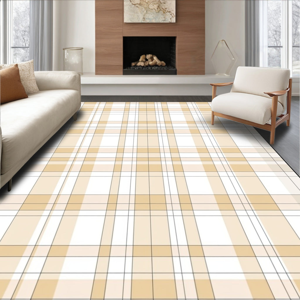 Soft Beige Plaid Patterned Ground Rug
