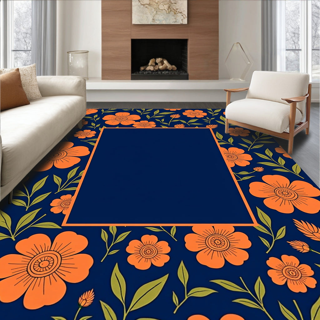 Orange Blossom Garden Floral Pattern Rug