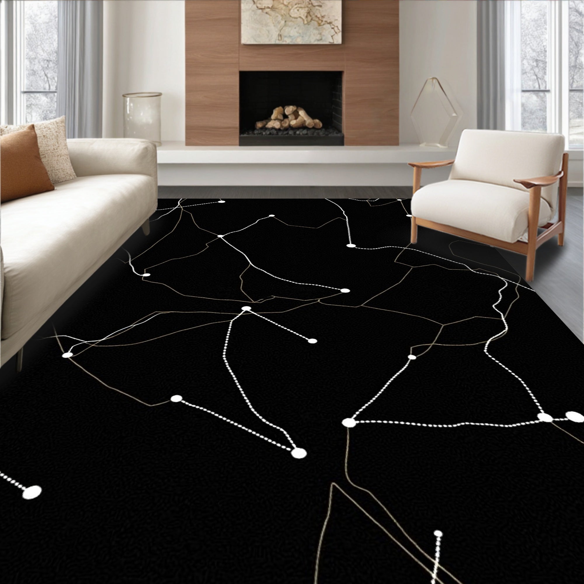 Black Dot Line Connection Design Rug