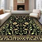 Golden Floral Vines On Black Design Rug