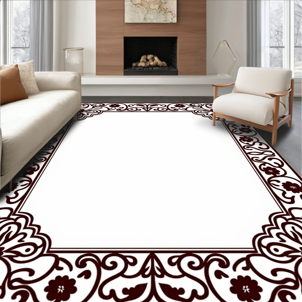 Elegant Floral Scrollwork Border Design Rug