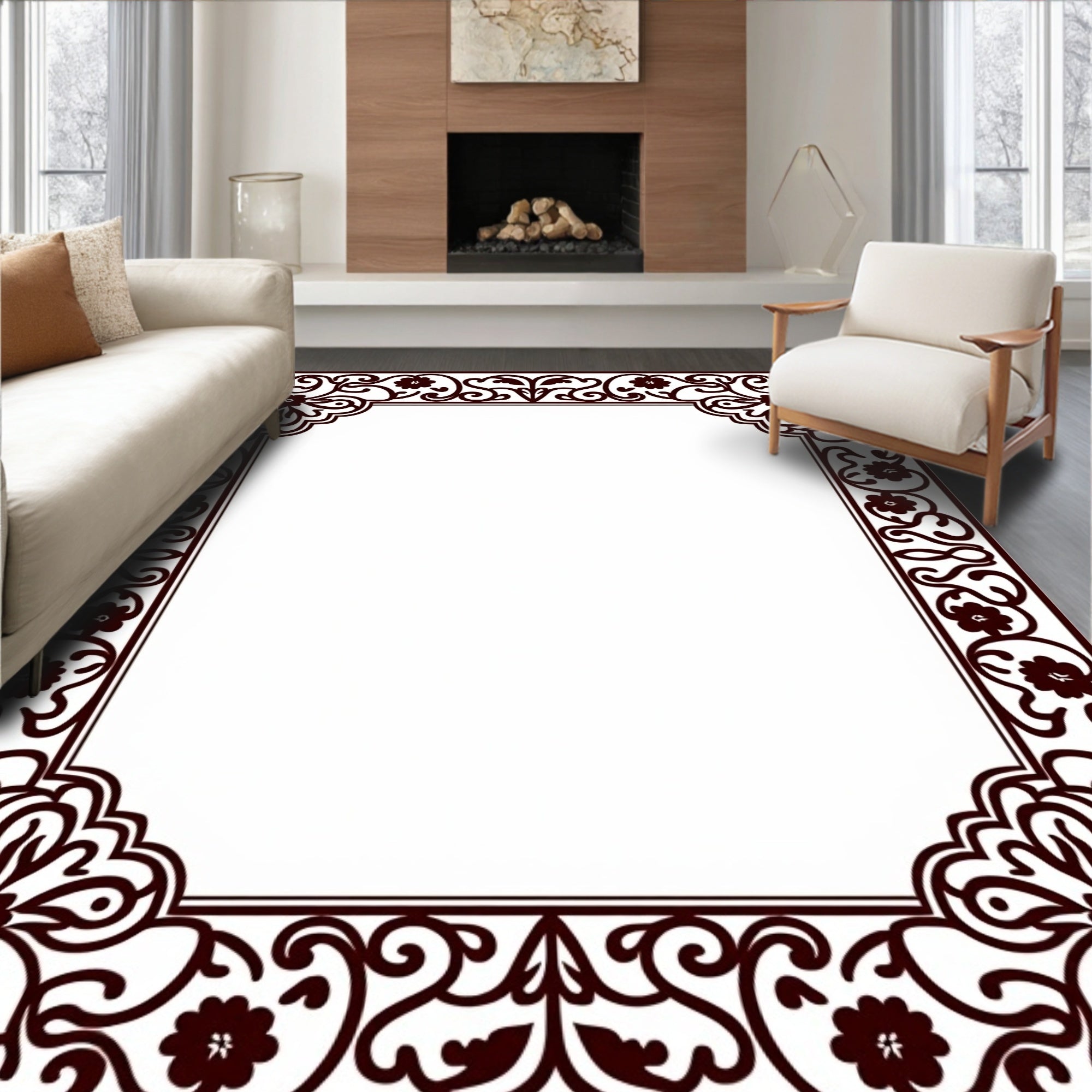 Elegant Floral Scrollwork Border Design Rug