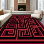 Bold Red Black Maze Pattern Rug