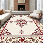 Elegant Red Cream Floral Border Rug
