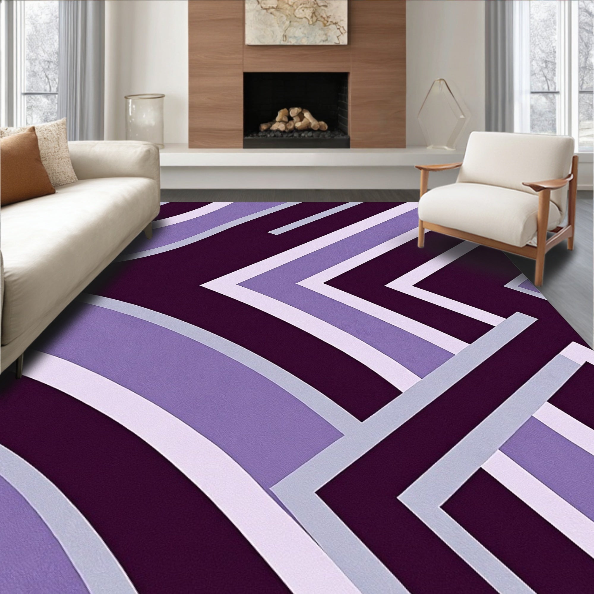 Purple Geometric Arc and Line Rug