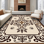 Classic Scrollwork Brown Cream Design Rug