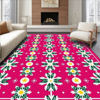 Pink White Green Starburst Snowflake Carousel Rug