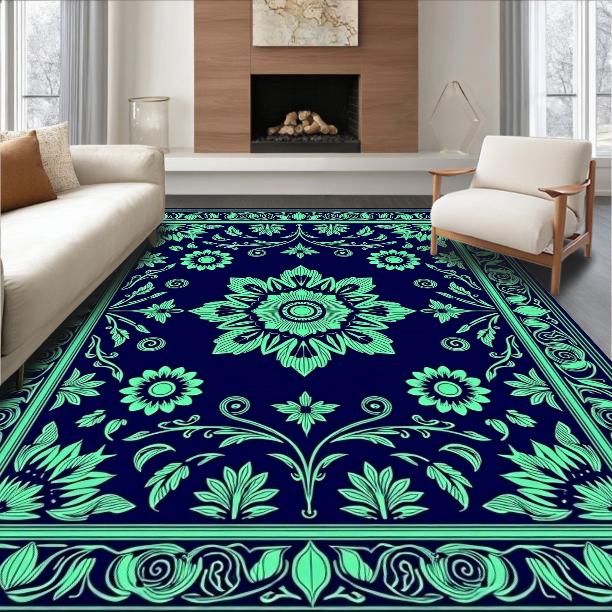 Intricate Floral Medallion Design Rug