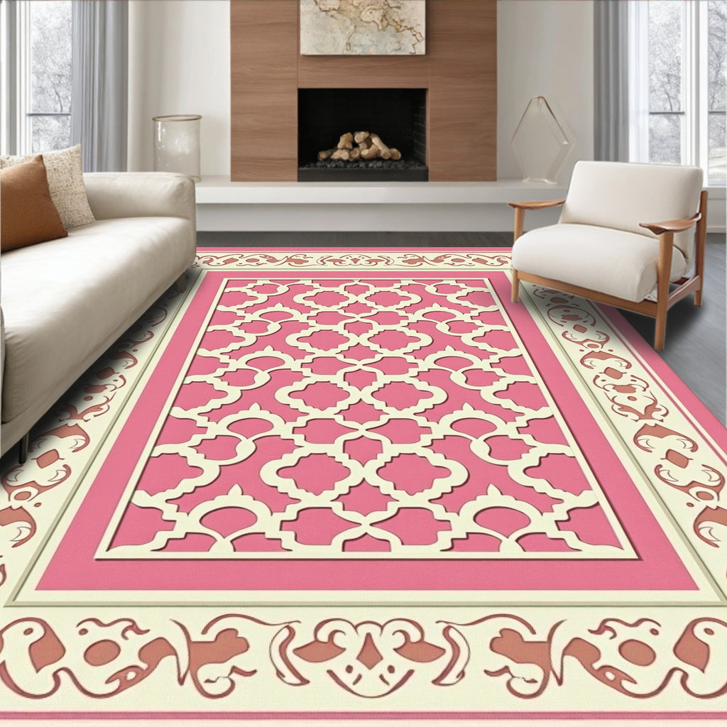 Pink Lattice Scrollwork Decorative Rug