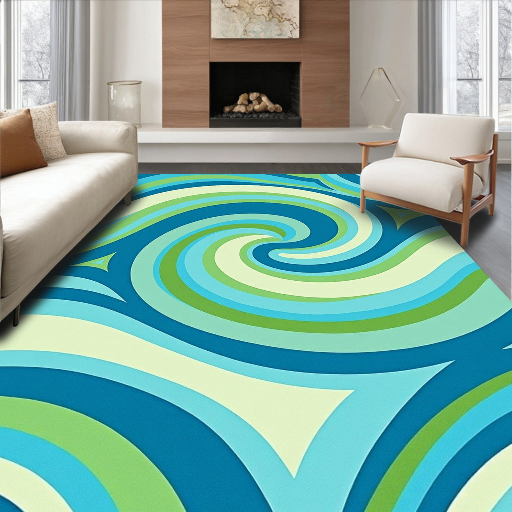 Cool Swirl Blue Green Abstract Rug