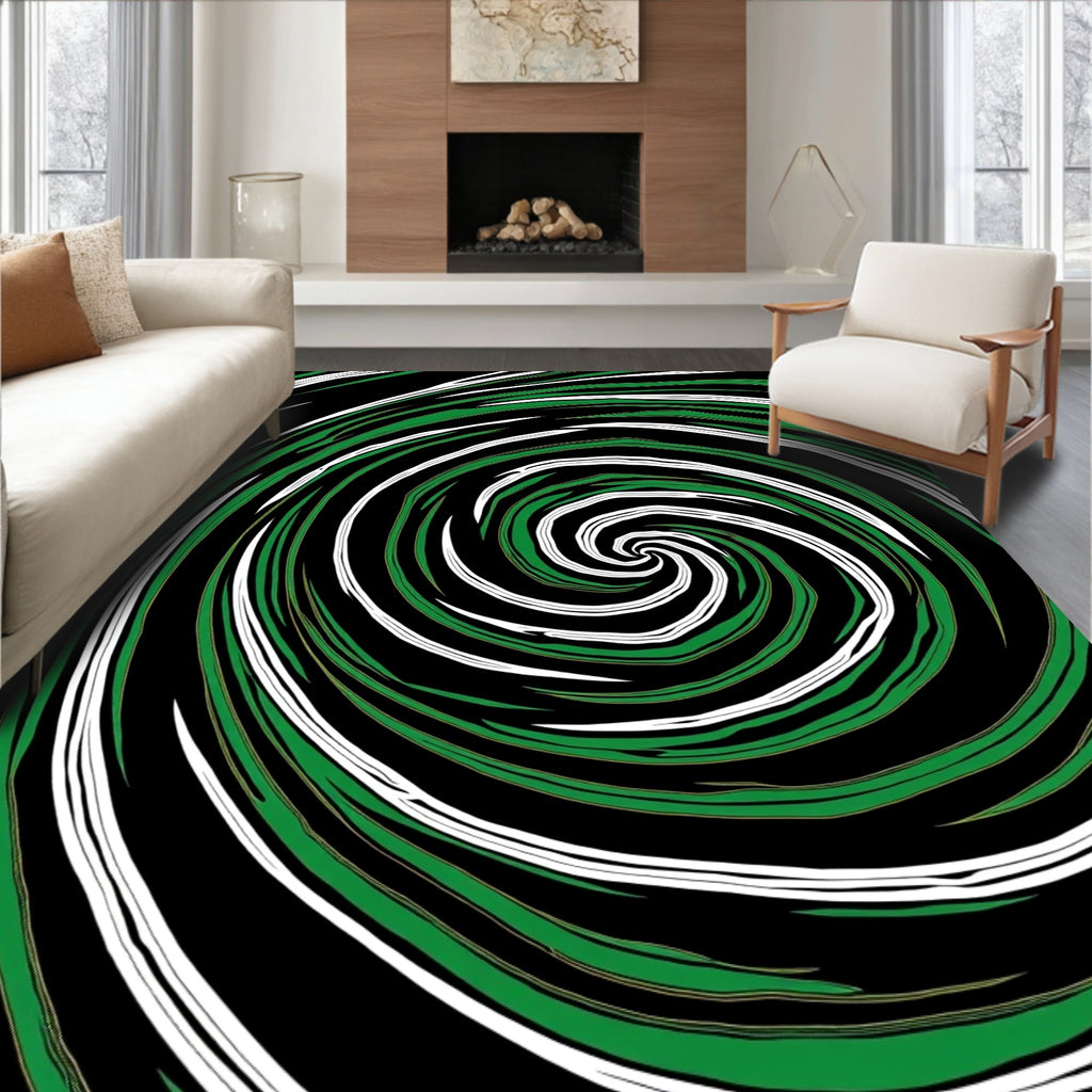 Green And White Swirling Lines Rug