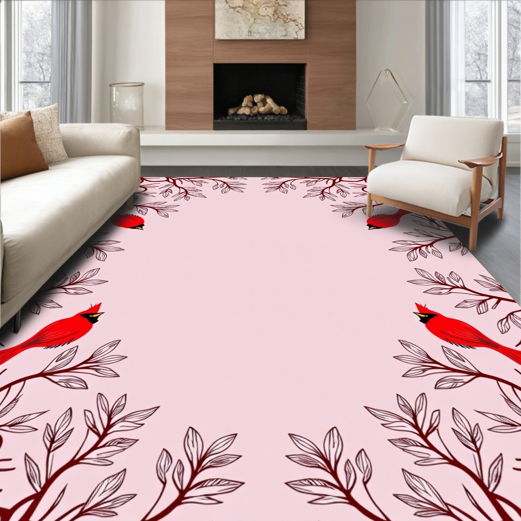 Crimson Cardinal Branch Border Rug
