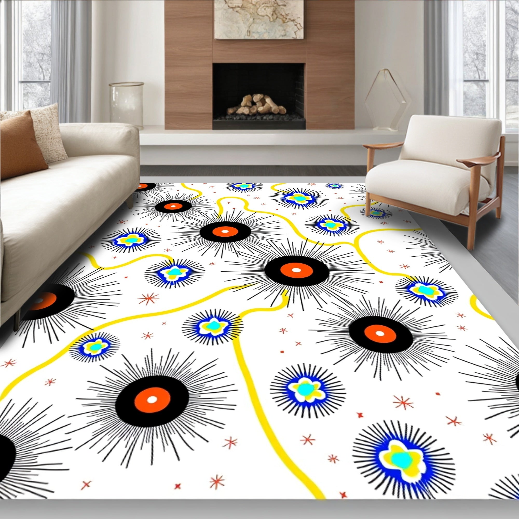 Vibrant Starburst And Blossom Design Rug