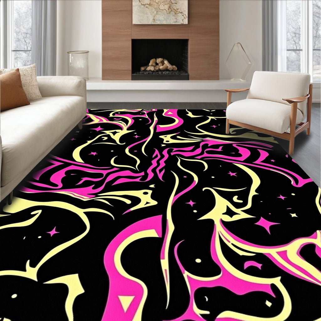 Vibrant Pink Yellow Swirl Pattern Rug