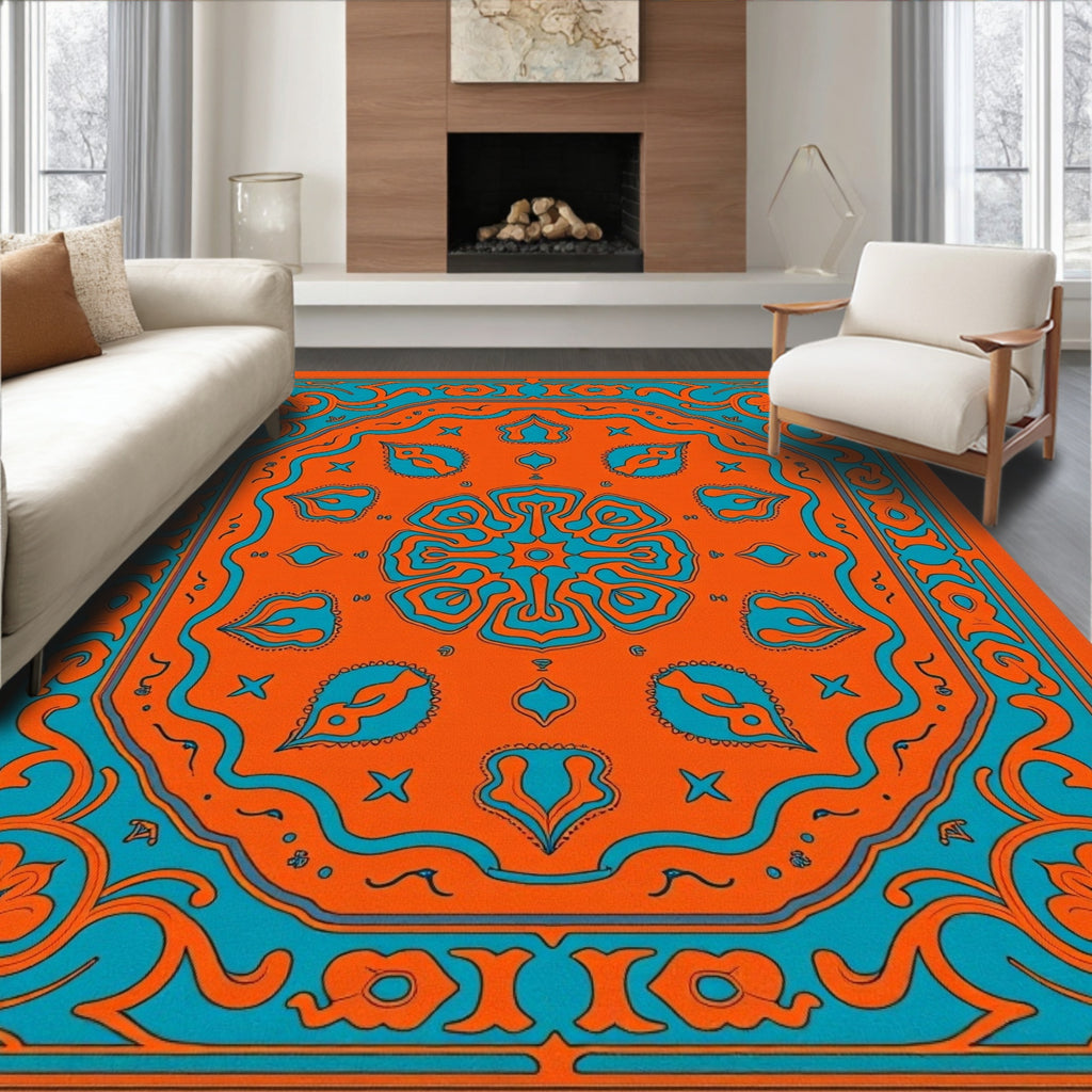 Vibrant Orange Teal Mandalas Rug