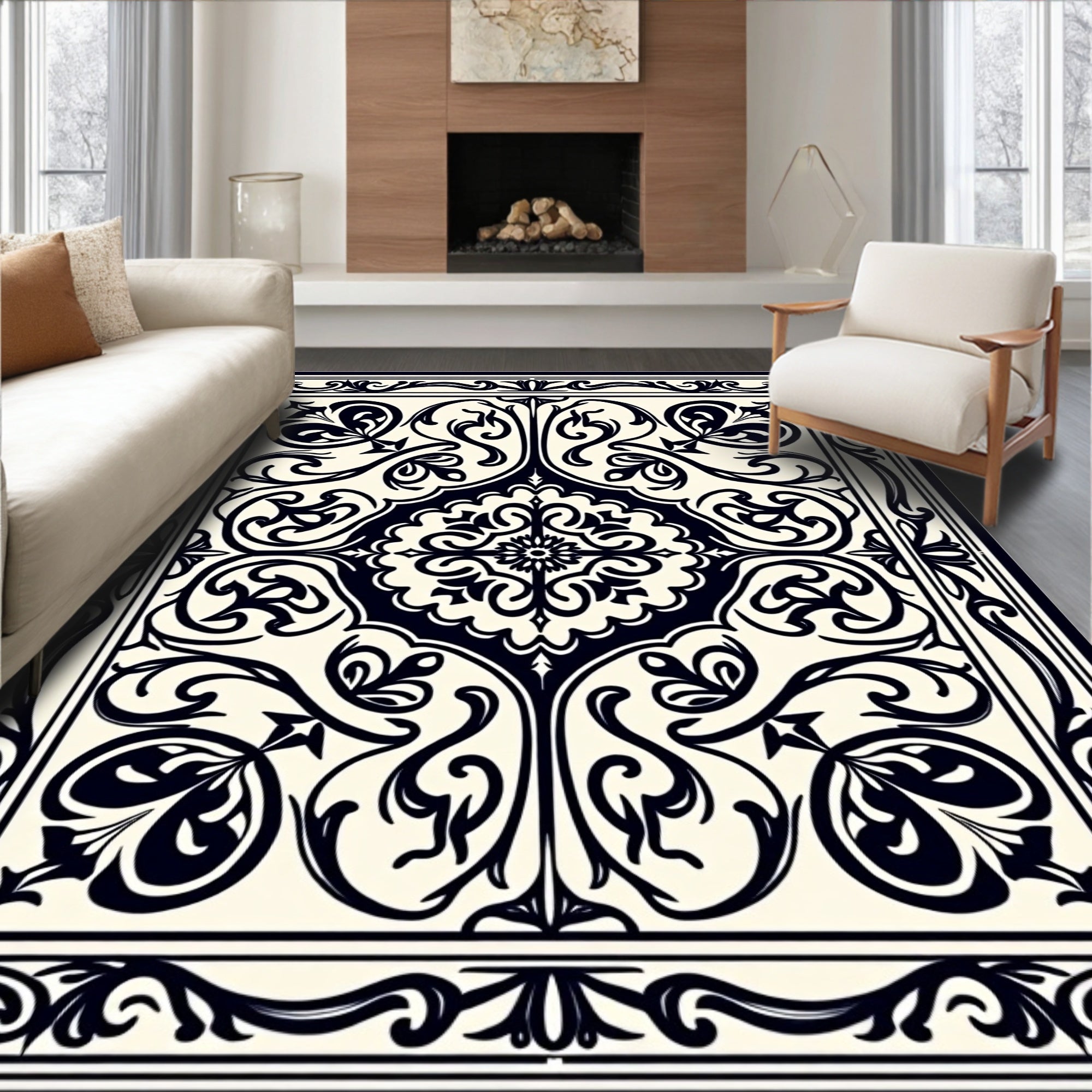 Intricate Floral Scrollwork Decorative Rug