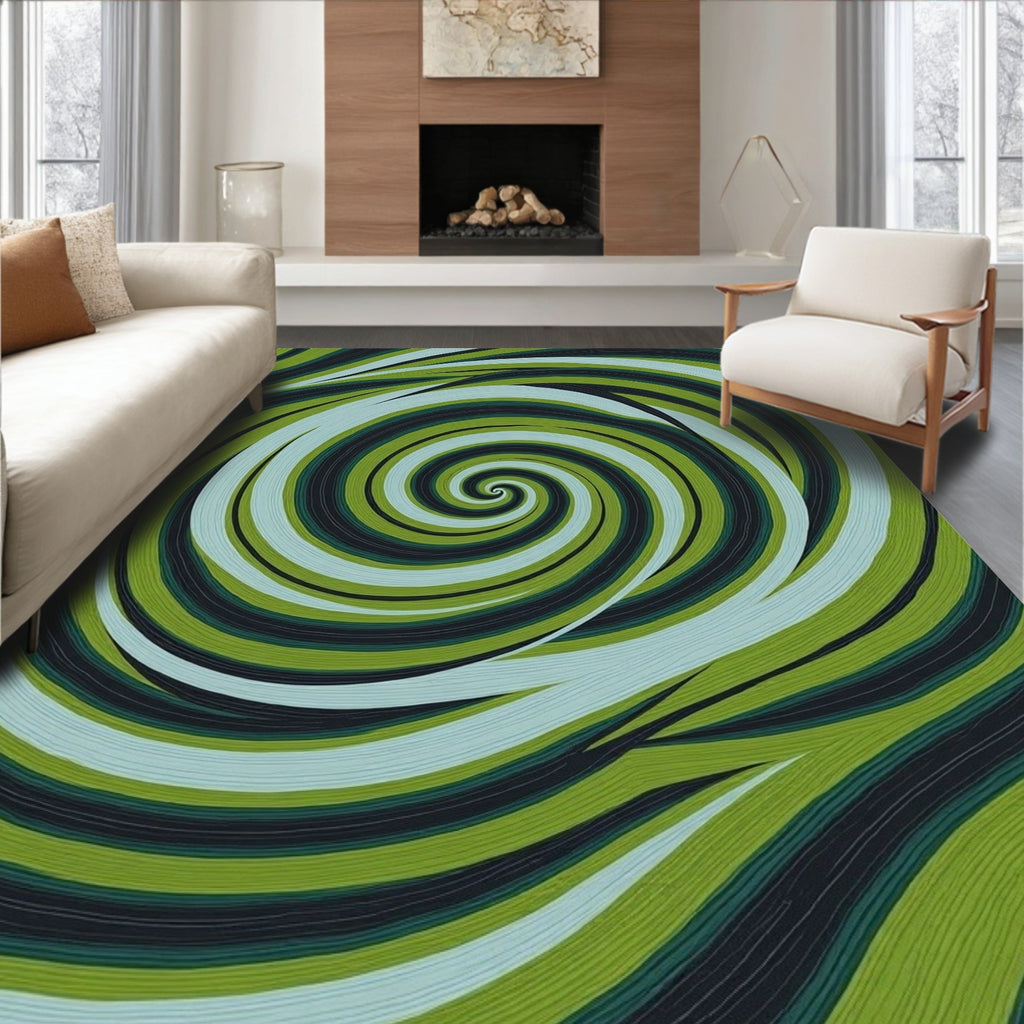 Abstract Green Swirl Design Rug