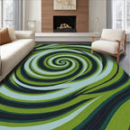 Abstract Green Swirl Design Rug