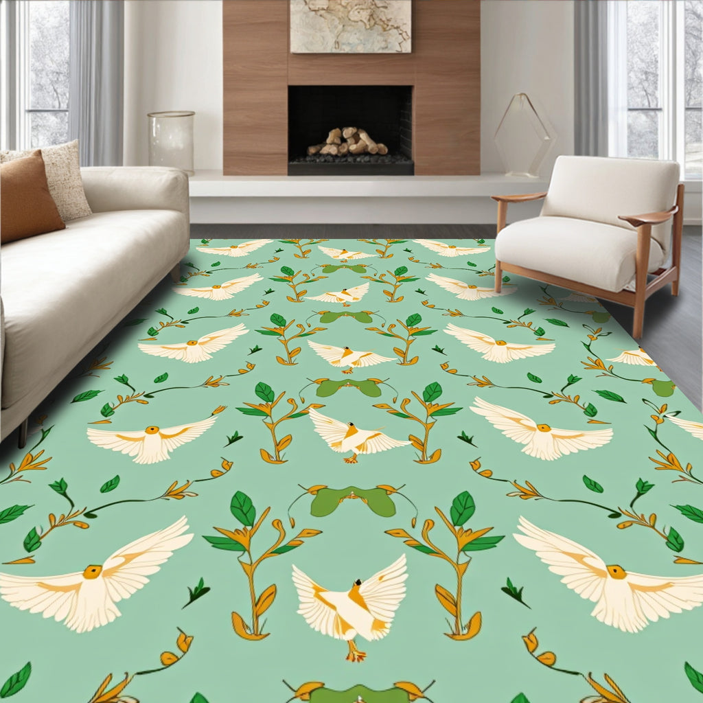 Whimsical Birds Floral Vines Pattern Rug