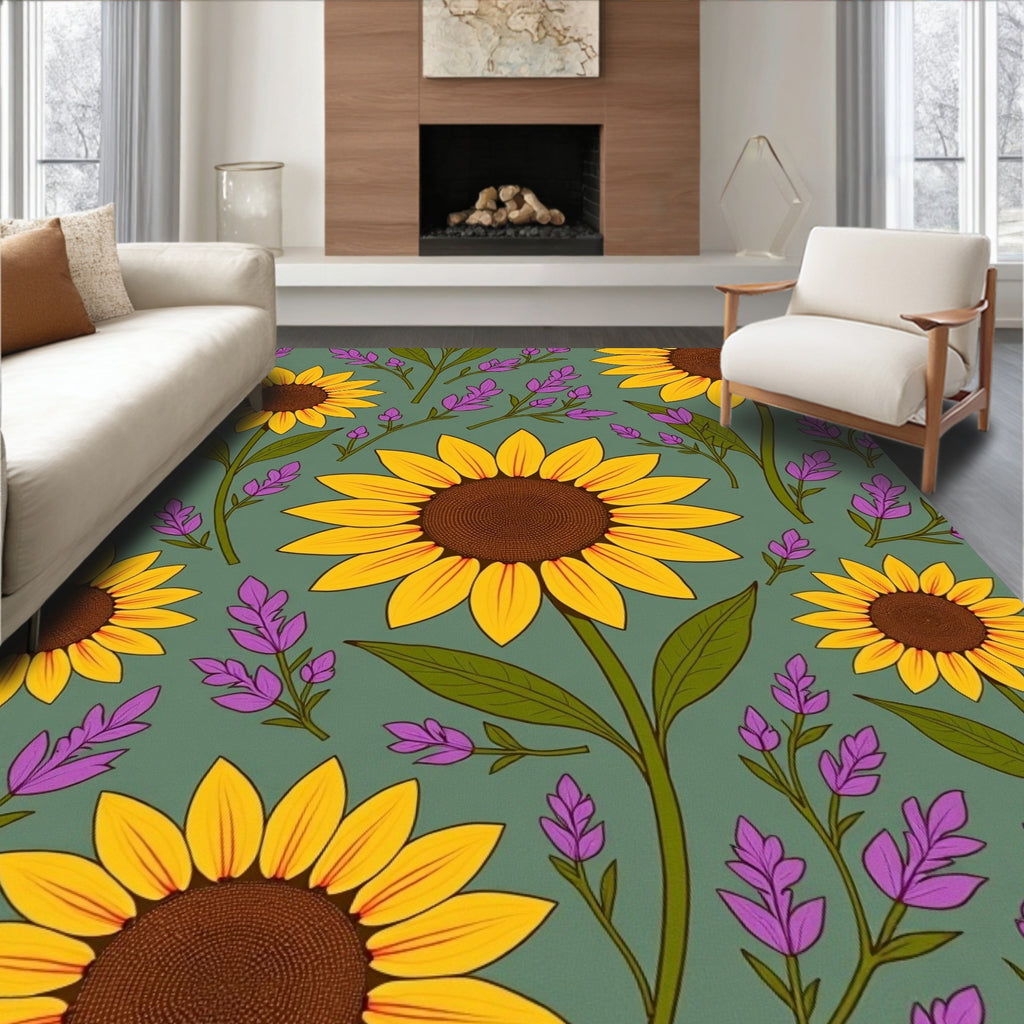Sunflower And Lavender Meadow Design Rug