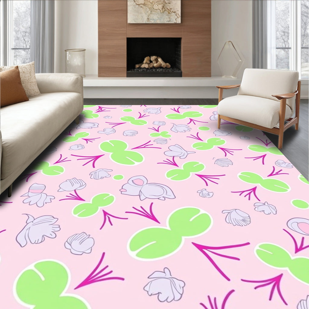 Playful Mouse and Floral Pattern Rug