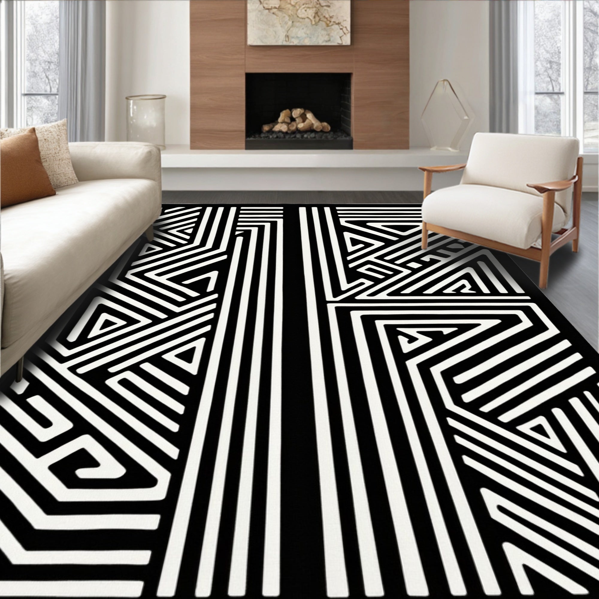 Bold Geometric Maze Pattern Rug