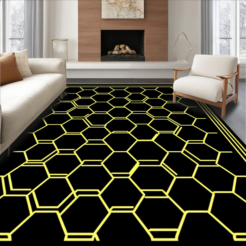 Modern Yellow Hexagon Geometric Pattern Rug