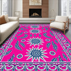 Bright Pink Starburst Leaf Medallion Rug