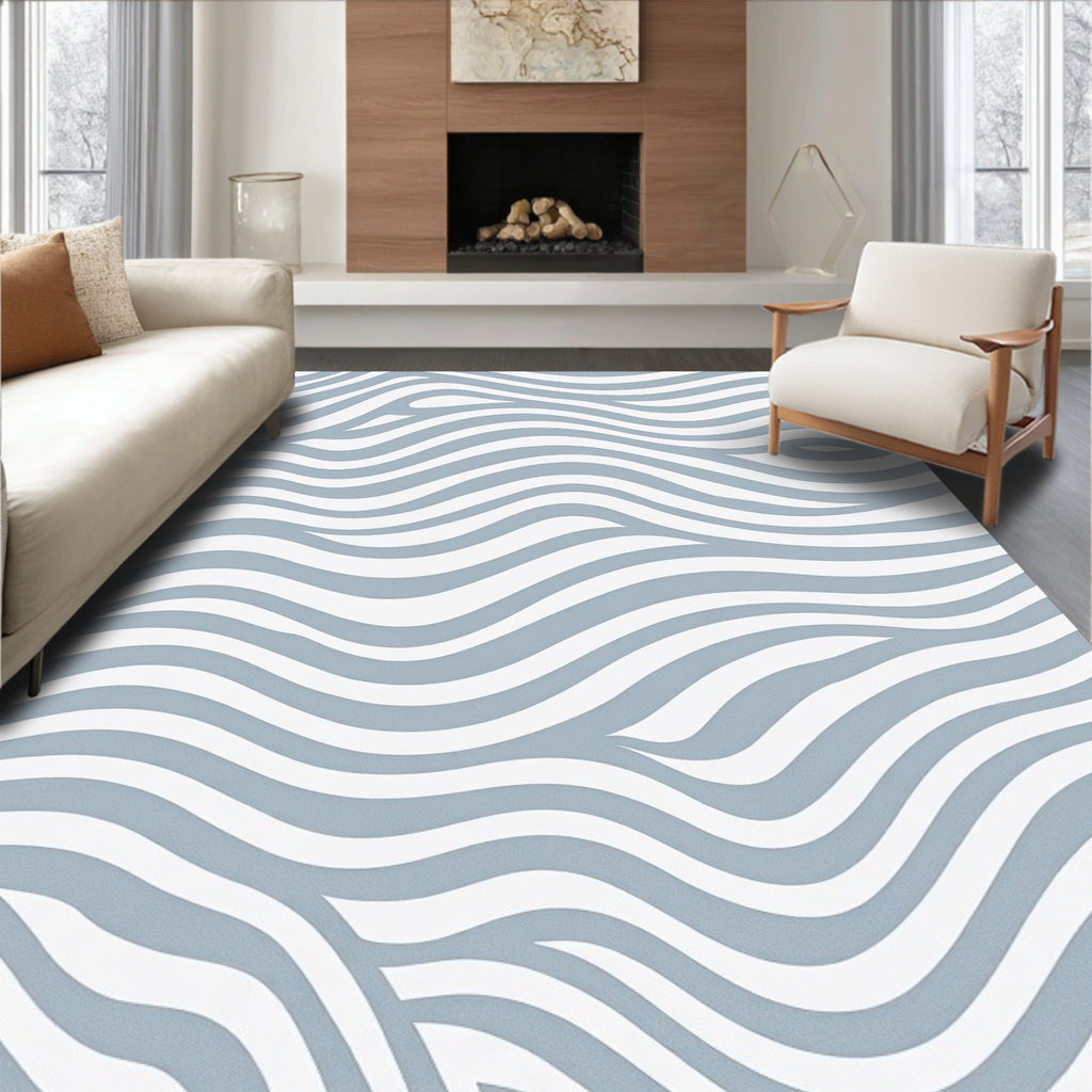 Subtle Wave Pattern Blue White Rug