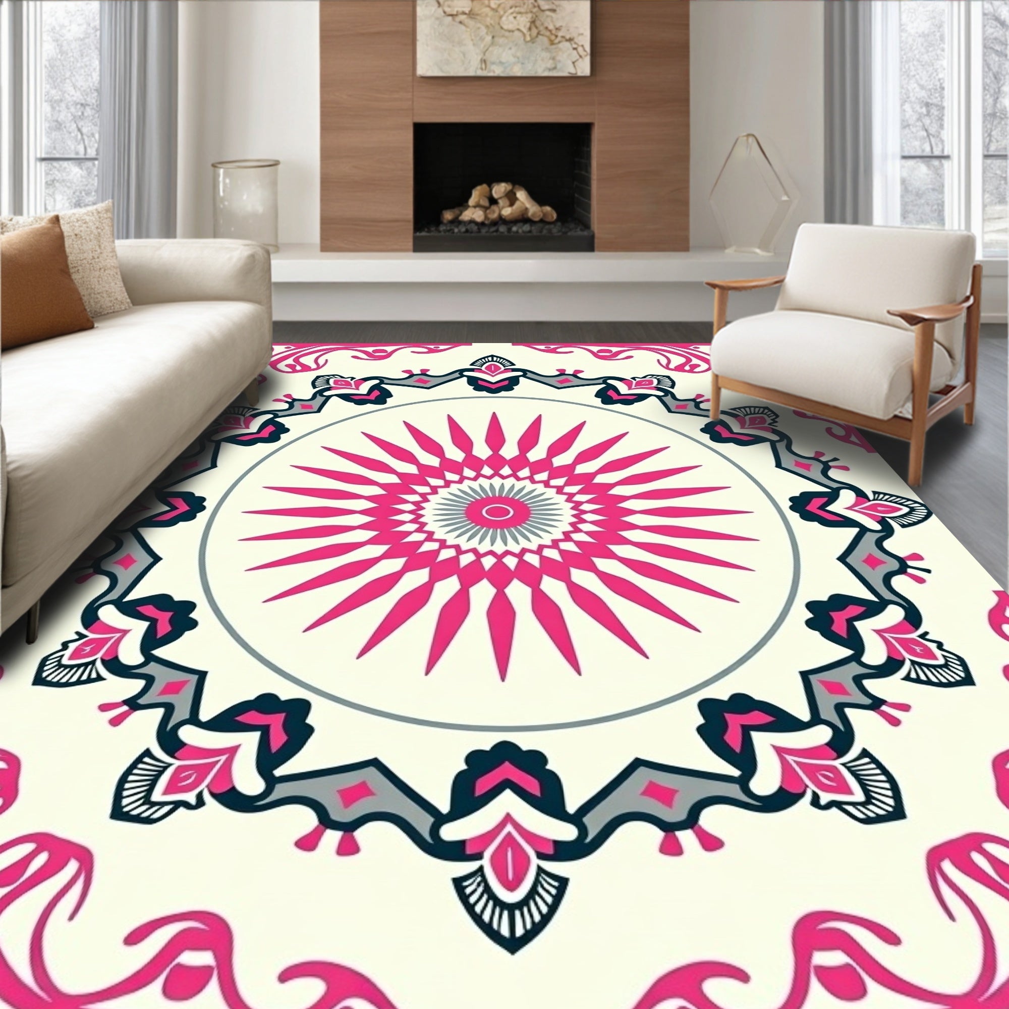 Floral Medallion Graphic Design Rug