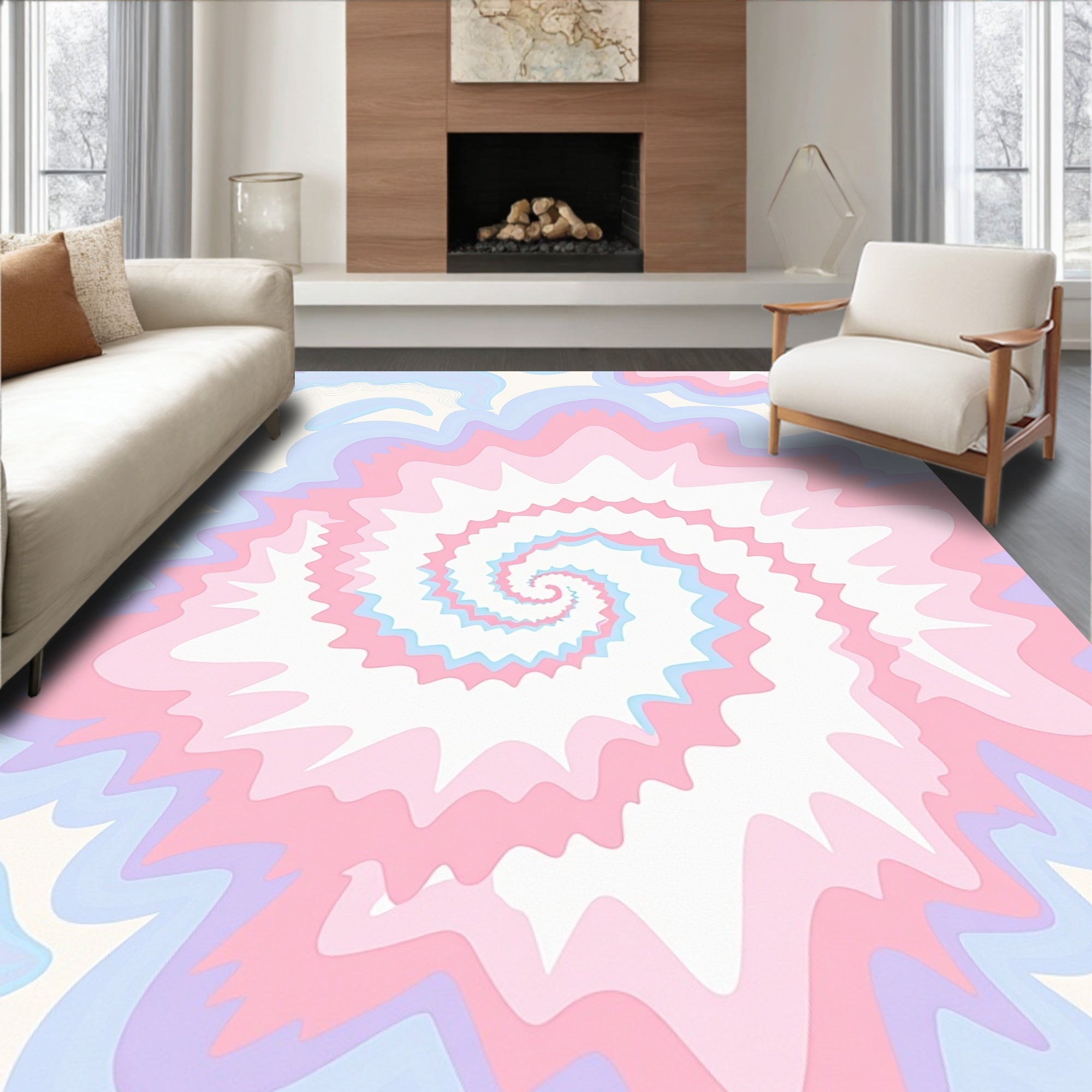 Soft Pastel Swirl Psychedelic Pattern Rug